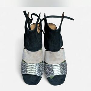 Stylish Suede Black and Silver Women's Sandals